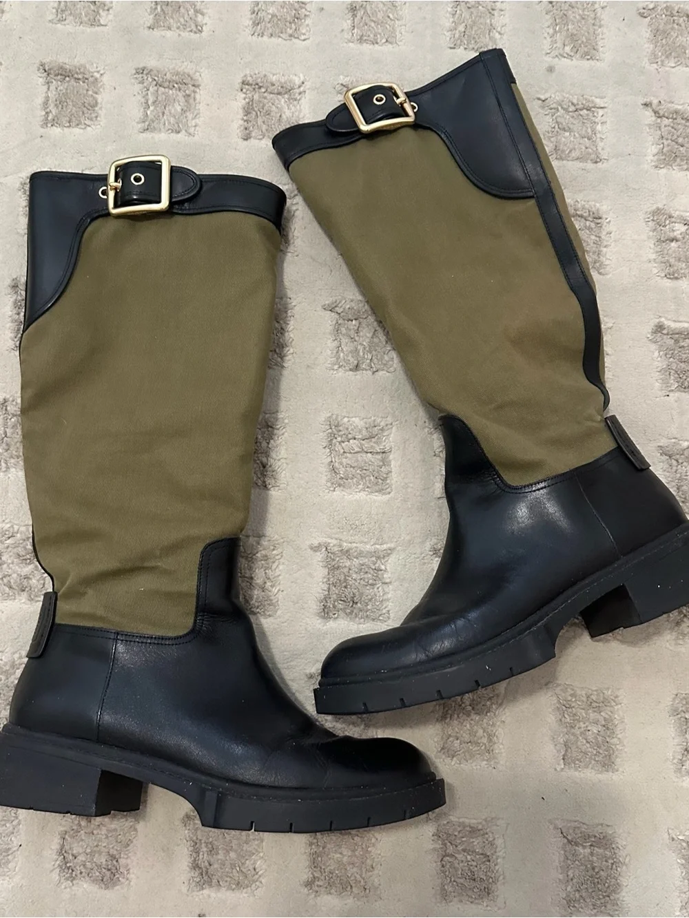 Coach Black Leather and Canvas Knee High Riding Boot